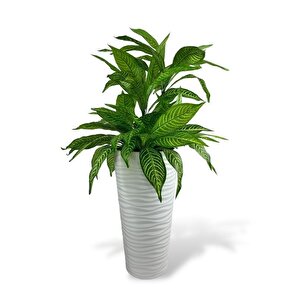 Yapay Çiçek Yukka Sarı Damarlı Salon Bitkisi Beyaz Uzun Kumsal Vazoda 120cm 60yaprak