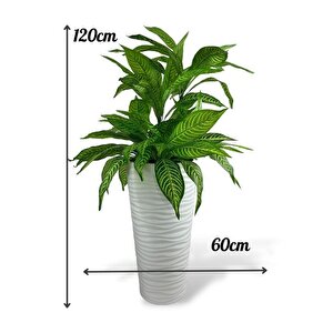 Yapay Çiçek Yukka Sarı Damarlı Salon Bitkisi Beyaz Uzun Kumsal Vazoda 120cm 60yaprak