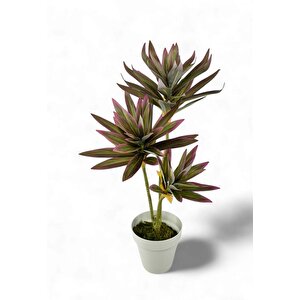 Yapay Çiçek Pembe Yukka Ağacı 60cm 3dal Salon Çiçeği Beyaz Saksılı Yapay Bitki