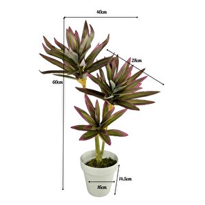 Yapay Çiçek Pembe Yukka Ağacı 60cm 3dal Salon Çiçeği Beyaz Saksılı Yapay Bitki