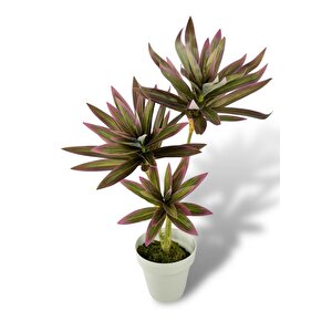 Yapay Çiçek Pembe Yukka Ağacı 60cm 3dal Salon Çiçeği Beyaz Saksılı Yapay Bitki