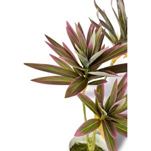 Yapay Çiçek Pembe Yukka Ağacı 60cm 3dal Salon Çiçeği Beyaz Saksılı Yapay Bitki