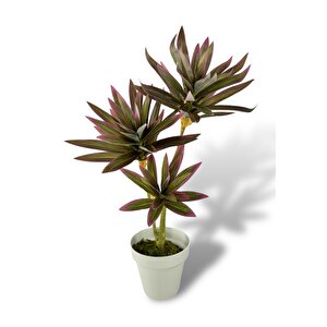 Yapay Çiçek Pembe Yukka Ağacı 60cm 3dal Salon Çiçeği Beyaz Saksılı Yapay Bitki