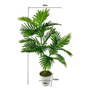 Yapay Çiçek Areka Palmiye Ağacı 85cm 2dal Salon Çiçeği Beyaz Saksılı Yapay Bitki