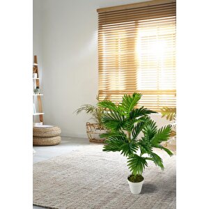 Yapay Çiçek Areka Palmiye Ağacı 85cm 2dal Salon Çiçeği Beyaz Saksılı Yapay Bitki
