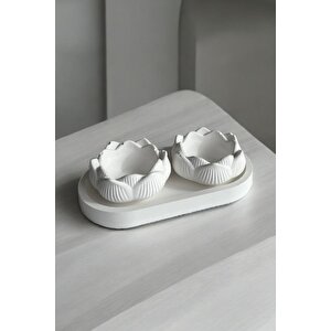 2'li Lotus Çiçeği Dekoratif Tabak & Kase + Oval Tabak