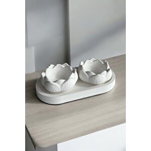 2'li Lotus Çiçeği Dekoratif Tabak & Kase + Oval Tabak