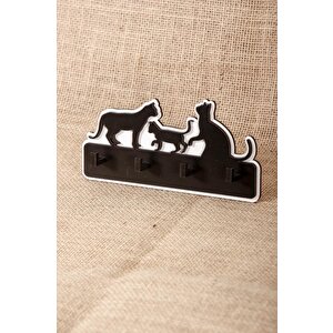 Dekoratif Kedi Ailesi Anahtar Askısı Ahşap Anahtarlık Dekor