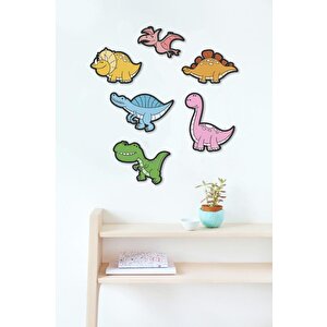 6 Parça Ahşap Sevimli Dinozorlar Çocuk Odası Duvar Dekoru