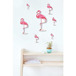 Lazer Kesim 7 Parça Ahşap Flamingo Duvar Süsü