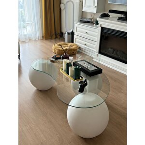 Fiber Küre Sehpa & Top Orta Cam Sehpa Beyaz (41 Cm)