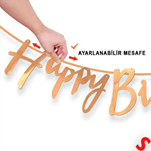 Happy Birthday Parlak Karton Kaligrafi Banner, 2 Mt - Rose Gold