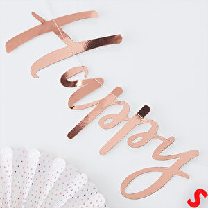 Happy Birthday Parlak Karton Kaligrafi Banner, 2 Mt - Rose Gold