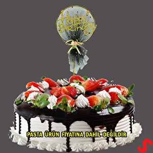 Happy Birthday Tüllü Metal Pasta Süsü, 21cm X 11cm - Siyah