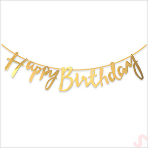 Happy Birthday Parlak Karton Kaligrafi Banner, 2 Mt - Altın
