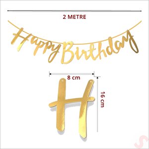 Happy Birthday Parlak Karton Kaligrafi Banner, 2 Mt - Altın