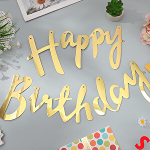 Happy Birthday Parlak Karton Kaligrafi Banner, 2 Mt - Altın