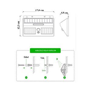 Bws010 10w Solar Güneş Enerjili Duvar Aplik Beyaz Işık - Dış Mekan Sensörlü Aydınlatması