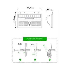 Bws010 30w Solar Güneş Enerjili Duvar Aplik Beyaz Işık - Dış Mekan Sensörlü Aydınlatması