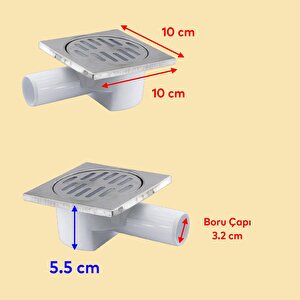 Yer Süzgeci Banyo Izgara Lavabo Pis Su Gideri Kapak Kapağı Yandan Çıkışlı Sifon Metal Plastik 32 Mm