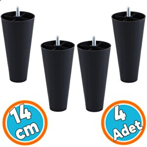 Mobilya Yükseltici Kanepe Tv Ünitesi Koltuk Ayağı Baza Ayakları Siyah Düz Plastik Ayak 14 Cm 4 Adet