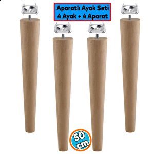 4 Adet Aparatlı Ahşap Mobilya Ayağı 50 Cm Sehpa Zigon Orta Masa Puf Tabure Tv Ünitesi Ayakları M8