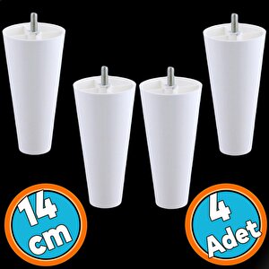 Mobilya Yükseltici Kanepe Tv Ünitesi Koltuk Ayağı Baza Ayakları Beyaz Düz Plastik Ayak 14 Cm 4 Adet