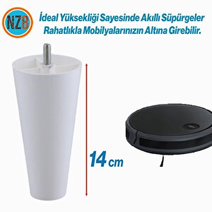Mobilya Yükseltici Kanepe Tv Ünitesi Koltuk Ayağı Baza Ayakları Beyaz Düz Plastik Ayak 14 Cm 4 Adet