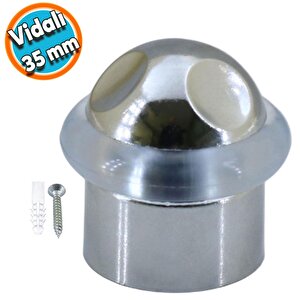 Kapı Stoperi Kapı Altı Durdurucu Tutucu Tamponu Silikonlu Contalı Stopu Vidalı Parlak Krom 35 Mm