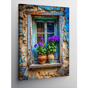 Kanvas Tablo Penceredeki Vazolar 50x70 cm