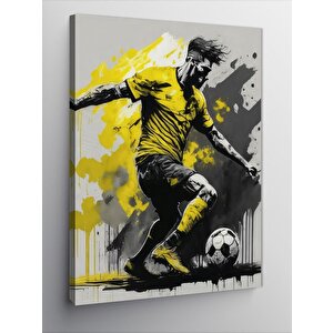 Kanvas Tablo Futbolcu Ve Sarı Sıçrama 100x140 cm