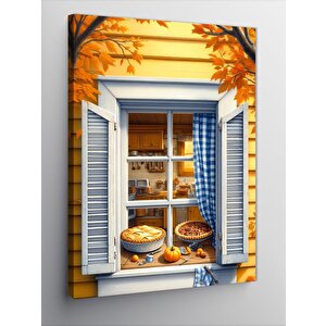 Kanvas Tablo Elmalı Turta Ve Pencere 70x100 cm