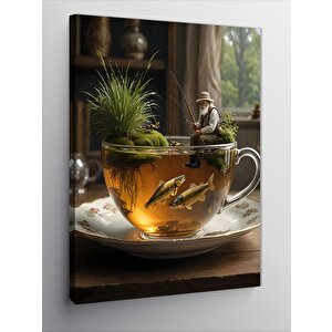 Kanvas Tablo Bardaktaki Akvaryum Ve Balıkçı 70x100 cm