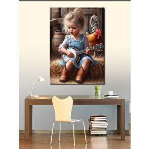 Kanvas Tablo Banjo Çalan Kız Ve Horoz 100x140 cm