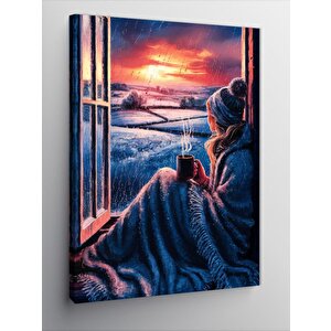 Kanvas Tablo Pencerden Fırtınayı İzleyen Kadın 50x70 cm