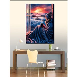 Kanvas Tablo Pencerden Fırtınayı İzleyen Kadın 50x70 cm