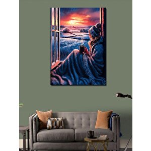 Kanvas Tablo Pencerden Fırtınayı İzleyen Kadın 50x70 cm