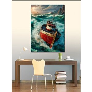 Kanvas Tablo Dalgalar Ve Teknedeki Balıkçılar 100x140 cm
