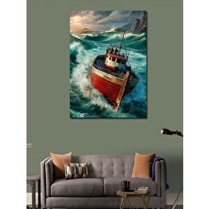 Kanvas Tablo Dalgalar Ve Teknedeki Balıkçılar 100x140 cm