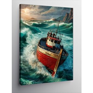 Kanvas Tablo Dalgalar Ve Teknedeki Balıkçılar 50x70 cm