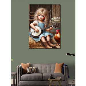 Kanvas Tablo Banjo Çalan Kız Ve Horoz 70x100 cm