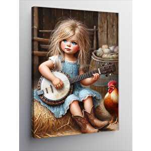 Kanvas Tablo Banjo Çalan Kız Ve Horoz 100x140 cm