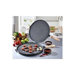 Granit Grill Çift Taraflı Izgara Ve Gözleme Tavası 36 Cm. Yuvarlak