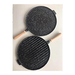 Granit Grill Çift Taraflı Izgara Ve Gözleme Tavası 36 Cm. Yuvarlak