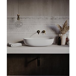 Sadira Gövde Üstü Lavabo 55 Cm Batarya Deliksiz Taşma Deliksiz
