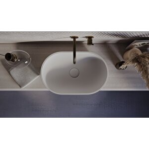 Sadira Gövde Üstü Lavabo 55 Cm Batarya Deliksiz Taşma Deliksiz