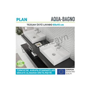 Plan Tezgah Üstü Kare Lavabo 60x45 Cm Beyaz