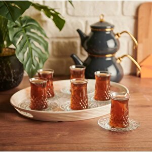 Odin Çay Seti Çay Takımı - 12 Parça Çay Bardağı Takımı Tabağı 6 Kişilik