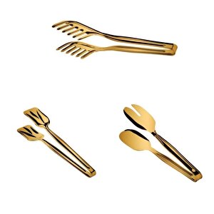 Titanyum Gold Servis Makarna - Salata - Pasta Maşası Seti 3 Parça