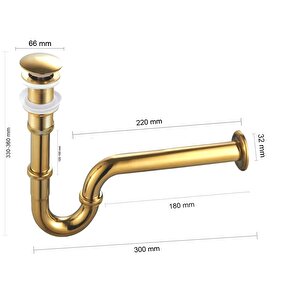 Pop-up Basmalı Paslanmaz Çelik Metal Lavabo Sifonu Gold Ksf101-g